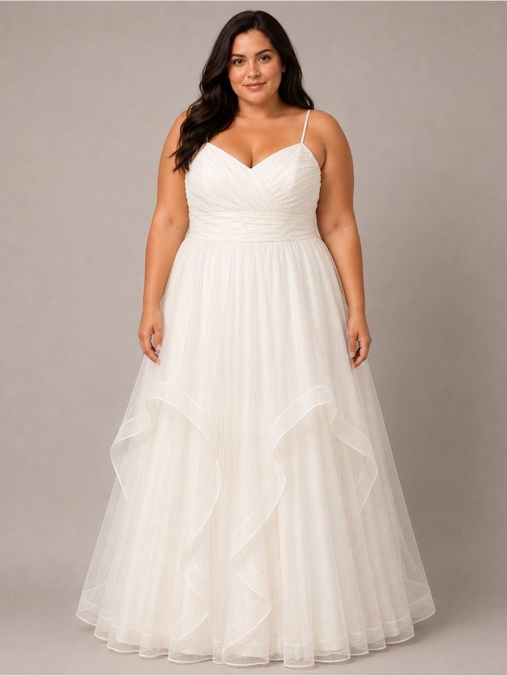 Watters Ivory Chiffon & Organza Wedding Dress | Spaghetti Strap A-Line Gown